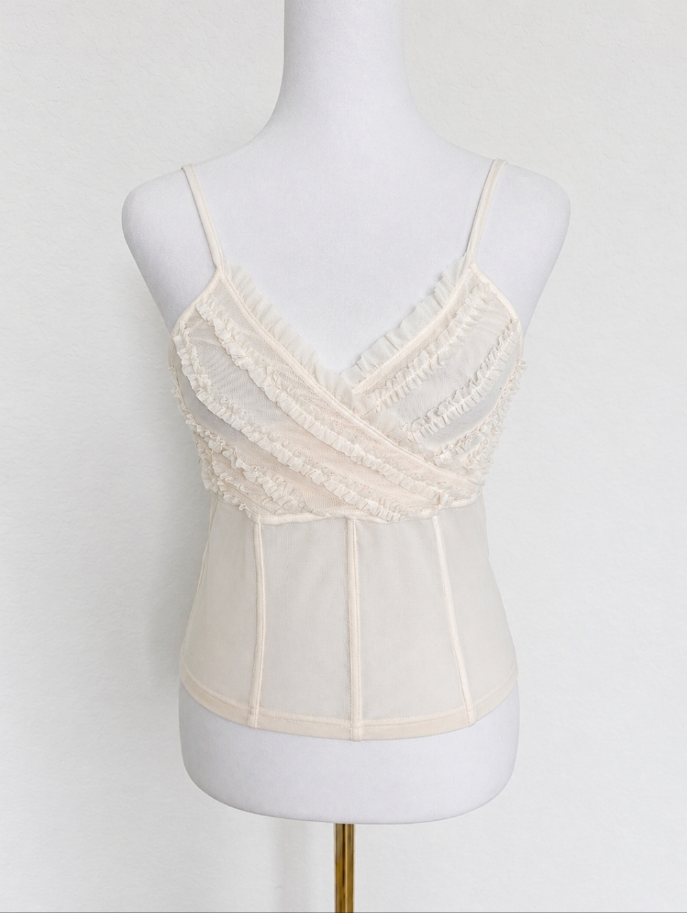 Pilcro Seamed Ruffle Tank Top – Cream Mesh Corset Camisole Romantic Boho M NWT - Picture 2 of 7